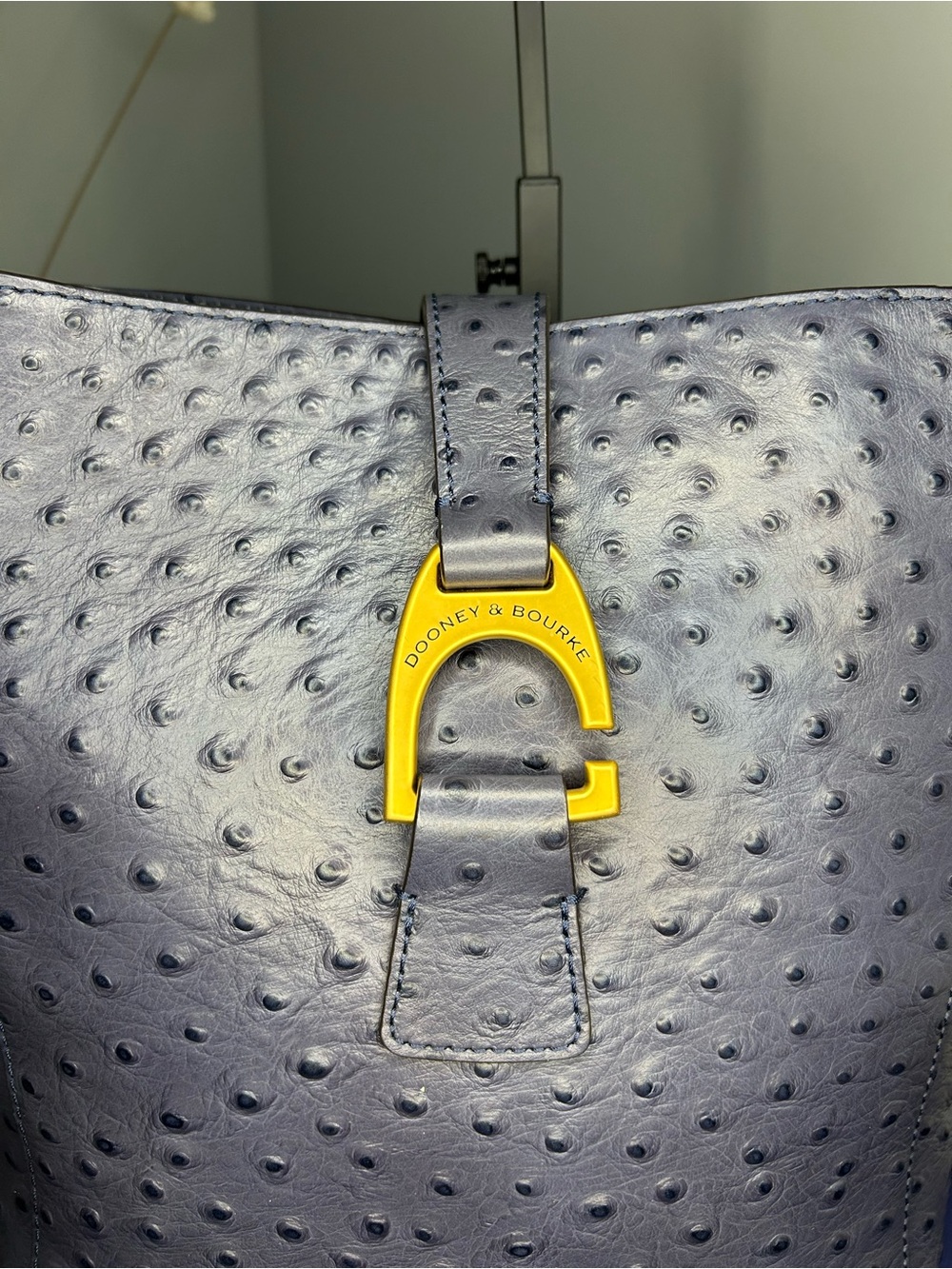 Dooney & Bourke NWT Blue Ostrich-Embossed Leather Brynn Bag Buckle Accent - Picture 3 of 14